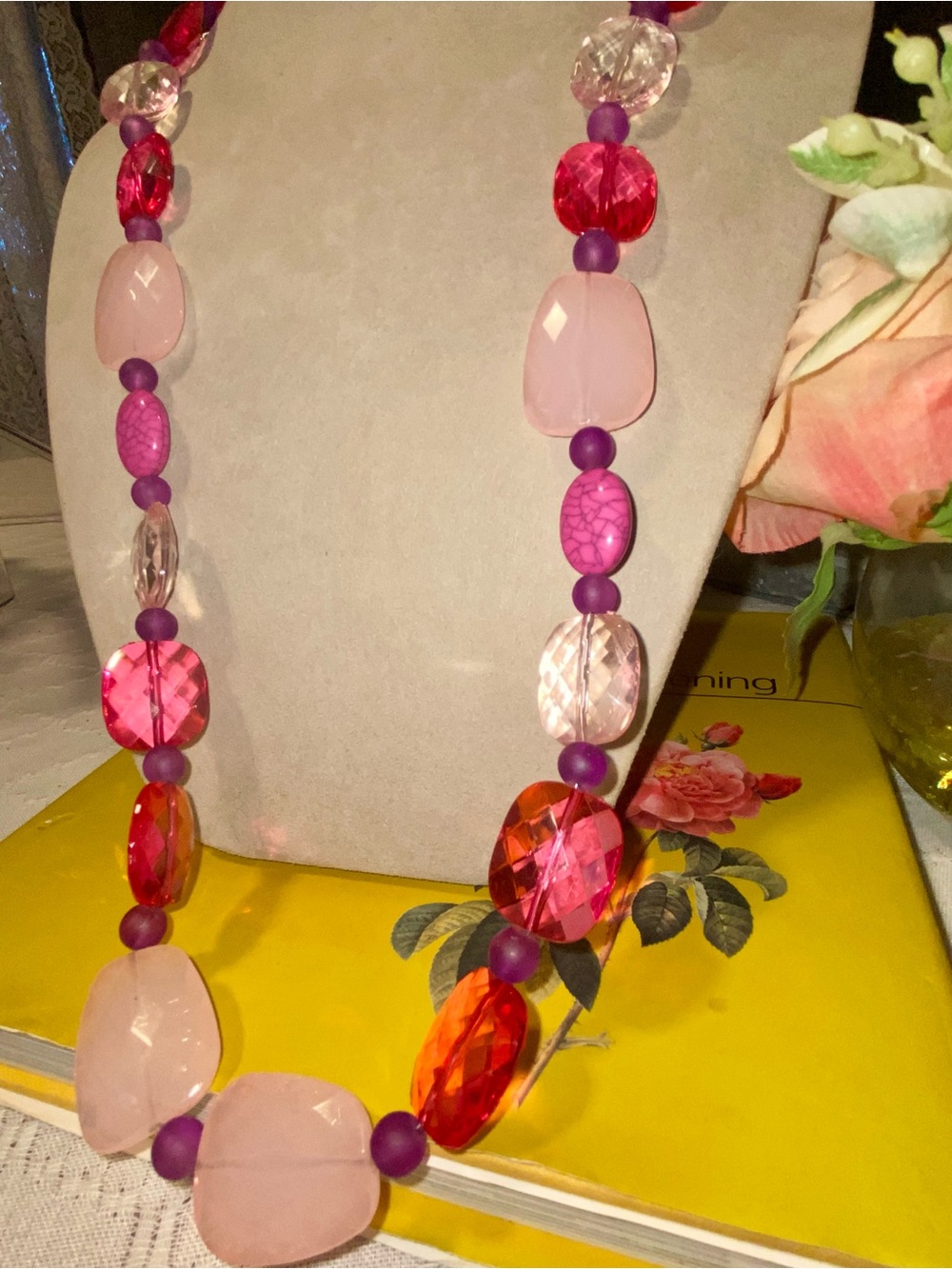 Vibrant Pink Beaded Statement Necklace